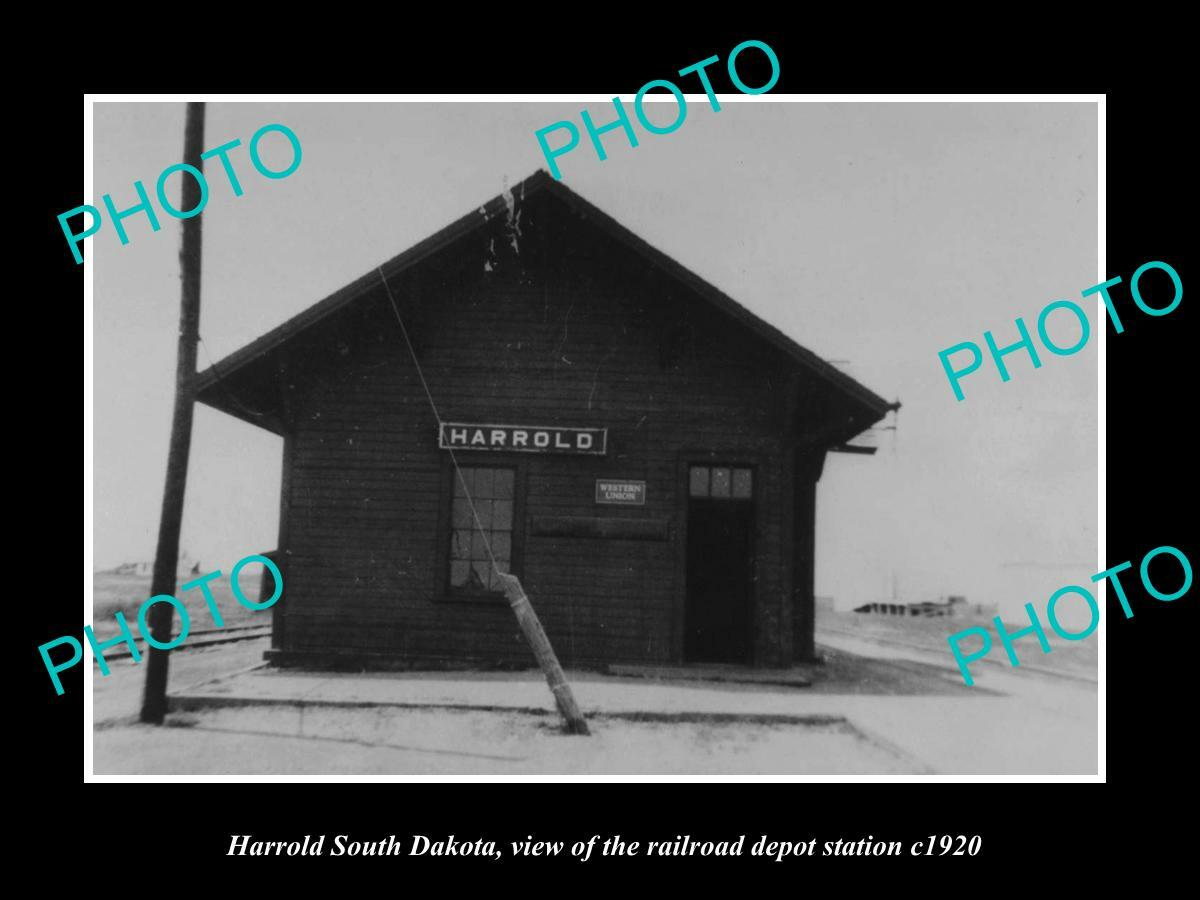 OLD POSTCARD SIZE PHOTO OF HARROLD SOUTH DAKOTA RAILROAD DEPOT STATION