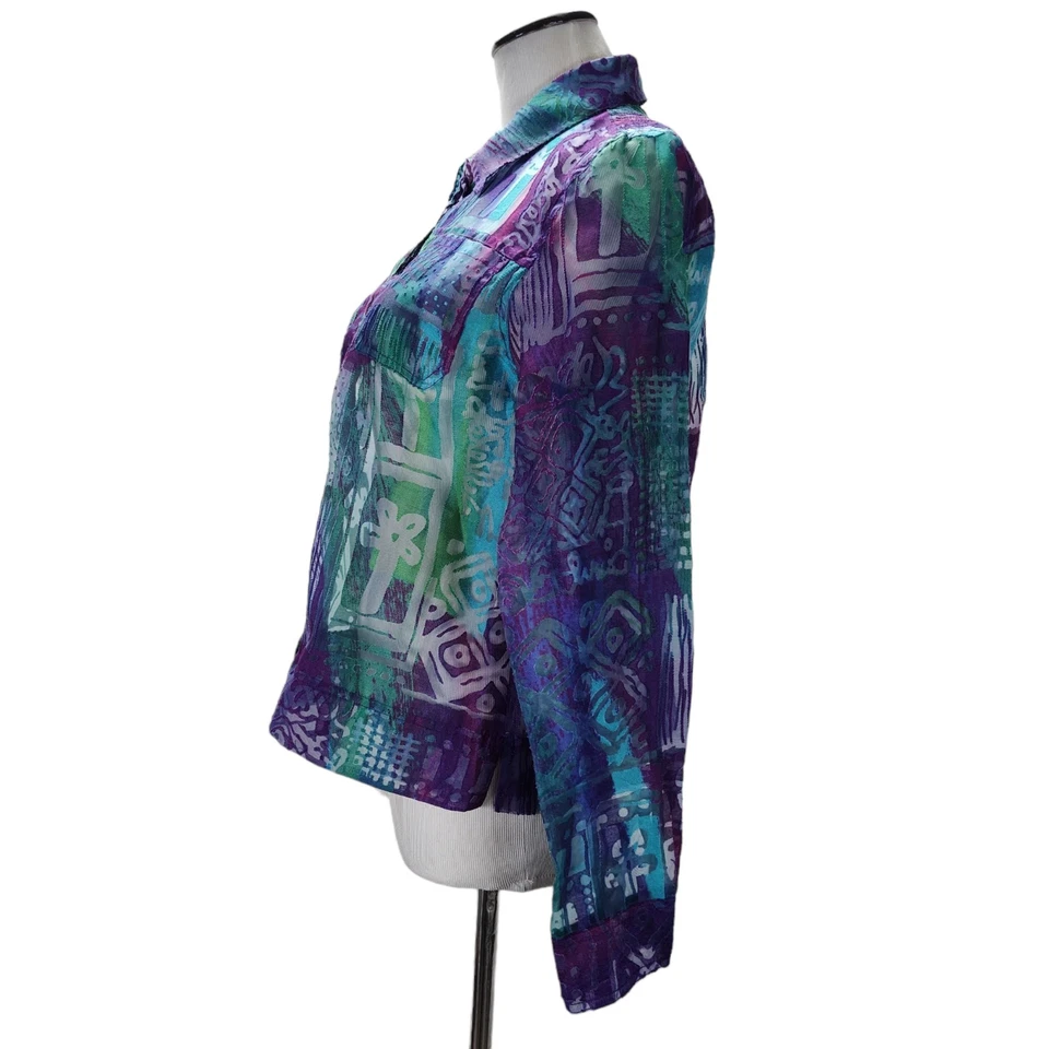 Años 90 Erin London Puro Burnout Abotonado Talla S/M Estampado Tribal Tono Joya Foto 4 de 4