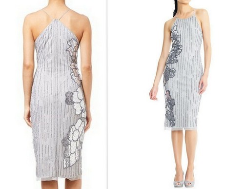 NWT ADRIANNA PAPELL Halter Beaded/Sequin Midi Dress in Bridal Silver Size 2 - Picture 2 of 10