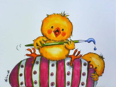 H.Schmidt Küken*Klecksi*huhn osterei Ei tv ostern kinder pinsel farben Aquarell 