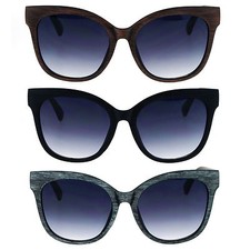 SA106 Wood Grain Thick Plastic Horn Rim Cat Eye Oversize Sunglasses