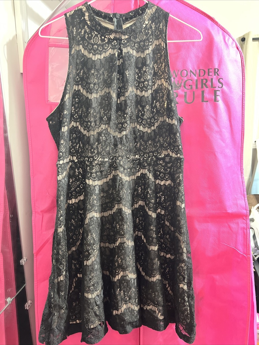 Love Fire Women's Size Large Black Lace Over Beige Sleeveless Dress LBD |  eBay