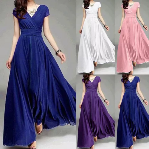 Schickes Damen Spitze Maxi Chiffon Brautjungfer formell Abschlussball Abend Hochzeit Party Kleid - Bild 4 von 34