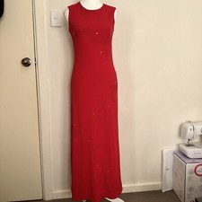 Sochic Vintage Maxi Dress Beaded Red Dress Size 8 Stretchy Material