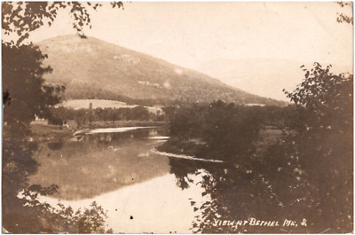 View at Bethel Maine ME River & Mountain Scenic View 1910s RPPC Postcard Photo