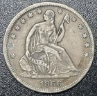 1866-S Seated Liberty Half Dollar w/ Motto Choice XF Extra Fine Details Plugged