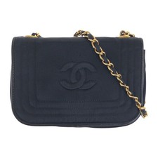 Chanel Vintage Coco Mark Satin Chain Shoulder Bag Women Black One Size
