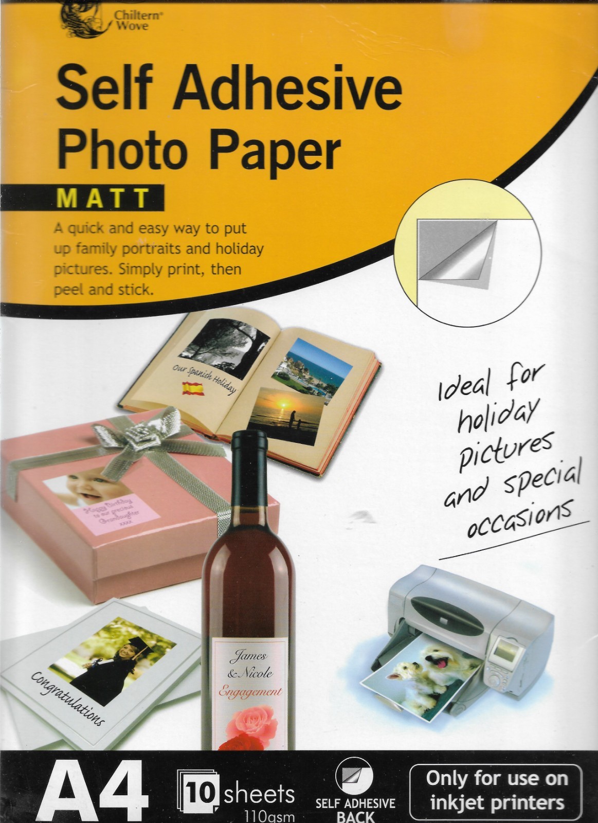 Self adhesive photo paper A4 10 sheets matt.
