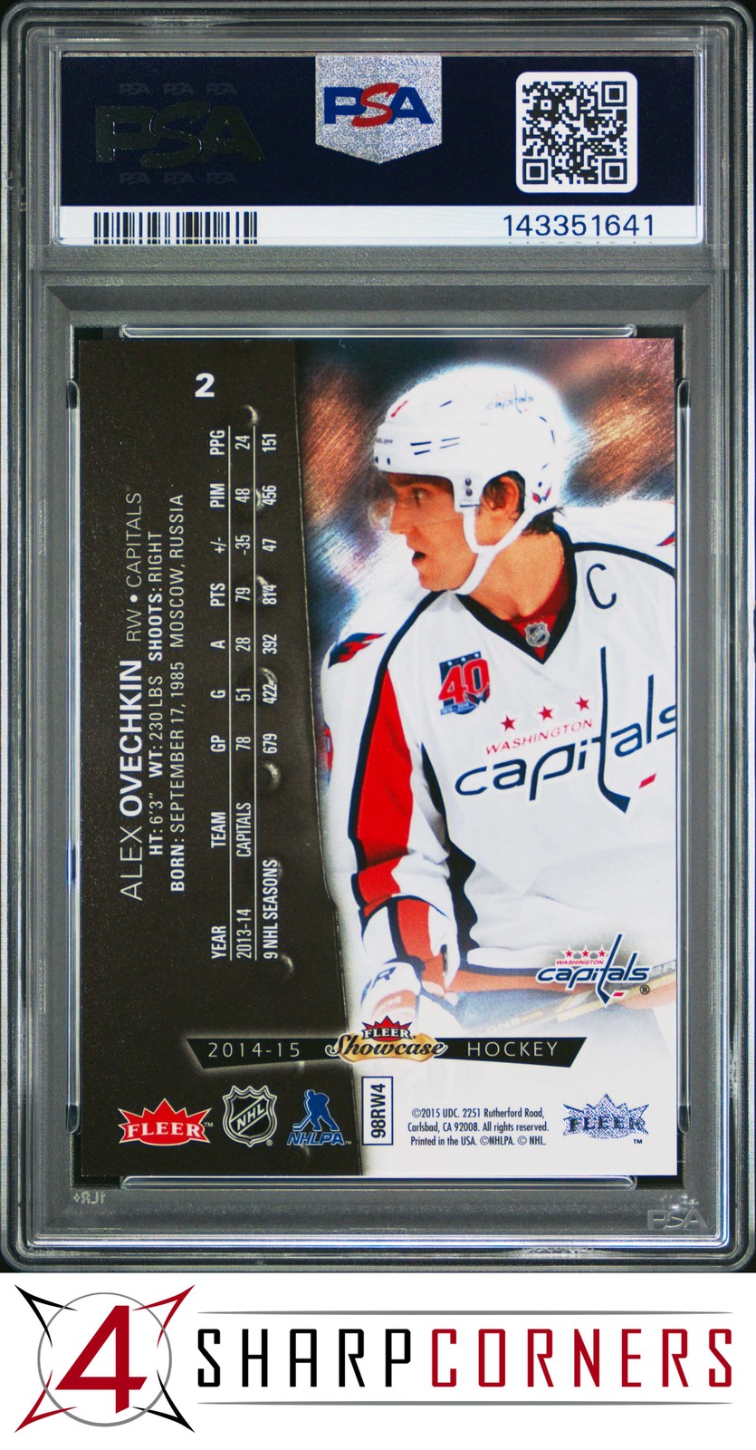 2014 FLEER SHOWCASE METAL UNIVERSE #2 ALEX OVECHKIN POP 5 PSA 9 view 2