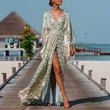 Women's Elegant Sequin Trailing Maxi Dress Long Sleeve Evening Gown