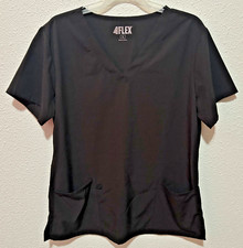 4 Flex Womens Scrub Shirt-Short Sleeve-Medical-Nurse-Uniform-Black-Size Large