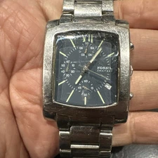 Works Vintage Mens Fossil Arkitekt FS-2873 Rectangle Oversized Steel Mens Watch