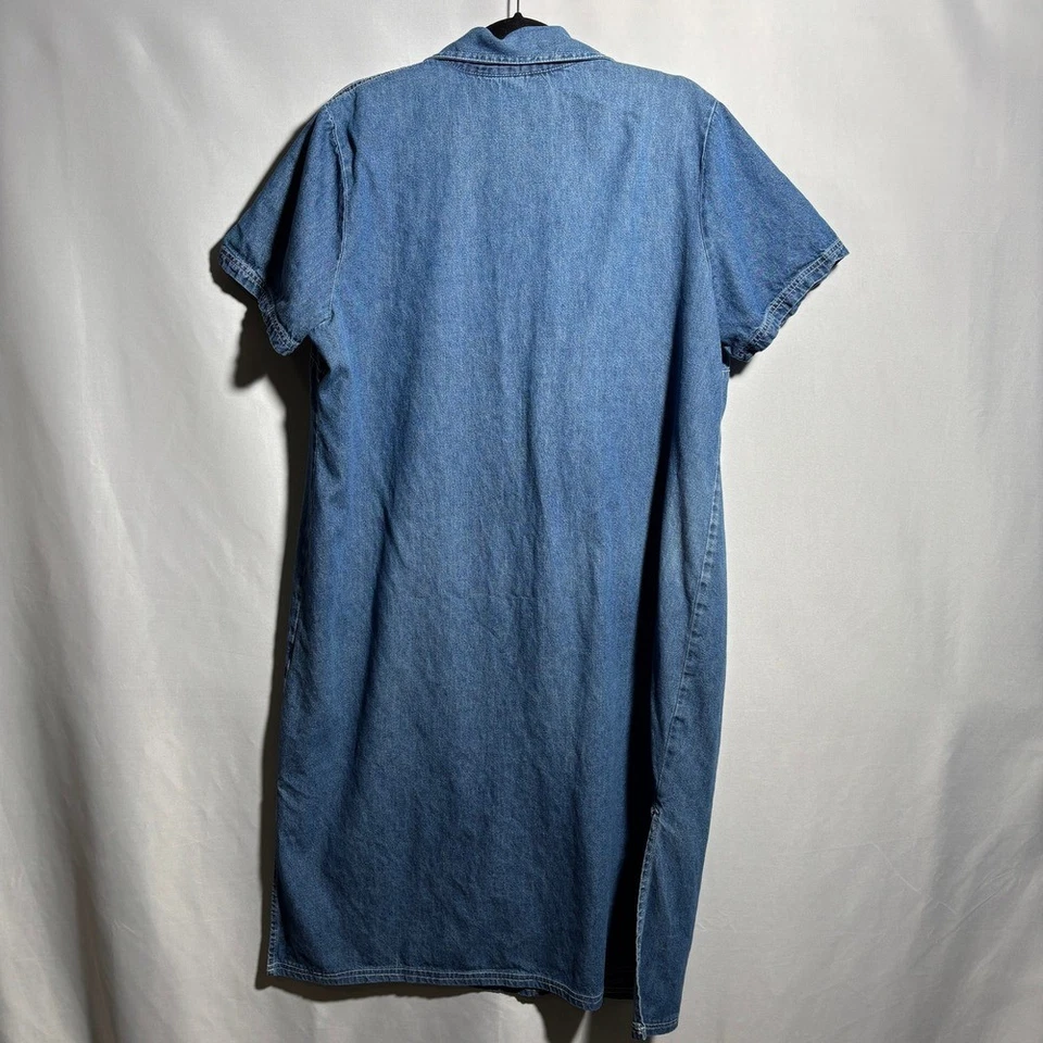 Vintage Faded Glory Denim Button Up Midi Shirt Dress Blue Short Sleeve VTG Sz 16 - Image 2 of 4