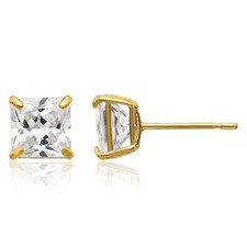 14K Solid Yellow Gold 5mm Square CZ Stud Earrings