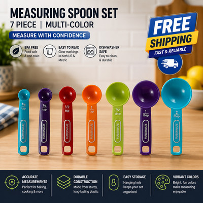 Farberware 7-PC PROFESSIONAL MEASURING SPOONS Multi-Colored 1/8 1/4 1/2 Tsp Tbsp