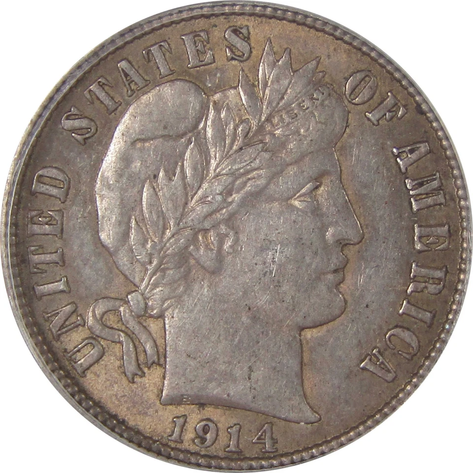1914 Barber Dime AU 58 ANACS Silver 10c Coin SKU:I17878 - Image 3 of 4