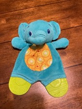 Bright Starts Lovey Security Blanket Plush Elephant Teether Crinkle Blue Green