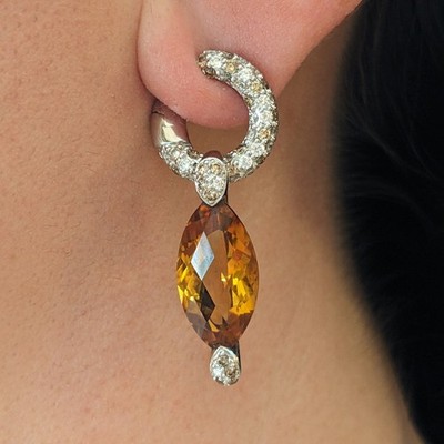 Adamas Citrine and Diamond Drop Earrings in 18k White Gold - HM1267SZ