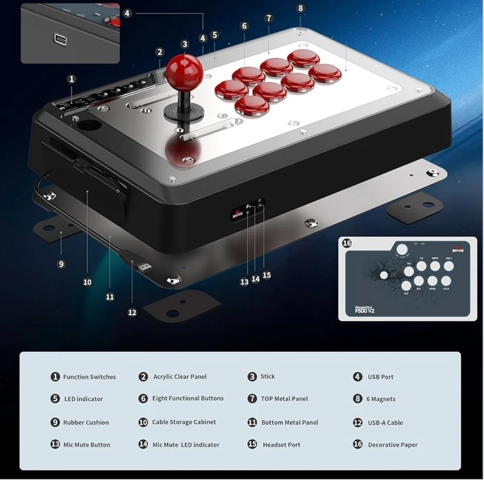 Joystick Mayflash F500 Arcade Fight Stick para PS4, XBOX, PC, Nintendo, SEGA Foto 4 de 4