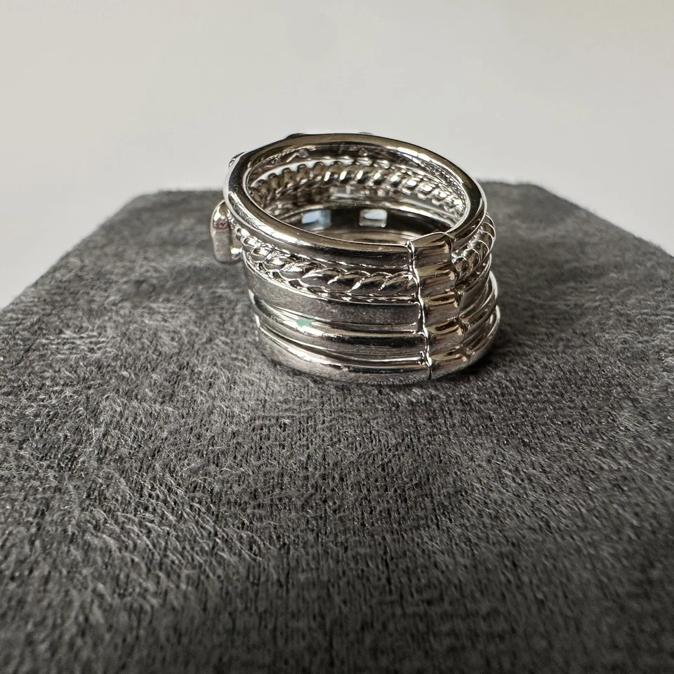 David Yurman 925 Sterling Silver Blue Topaz Multi-Row Metro Ring – US Size 8 - Image 3 of 4