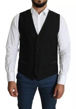Dolce & Gabbana Black Wool Men Formal Waistcoat Men's Vest Authentic