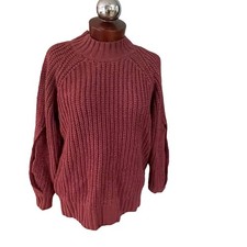Lulus Size Small Mock Neck Twist Sleeve Sweater Chunky Knit Oversized Minimalist