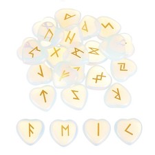 25Pcs Opalite Rune Stones Set with Engraved Elder Futhark Alphabet
