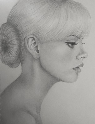 Original Realism Pencil Portrait Drawing of Britt Ekland, Handmade, Unframed