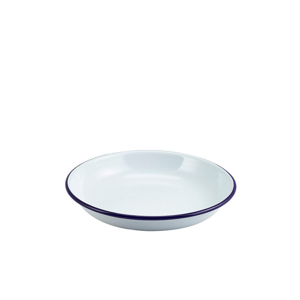 Enamel Rice Pasta Plate White With Blue Rim Dining And Serving 20cm Pack of 12