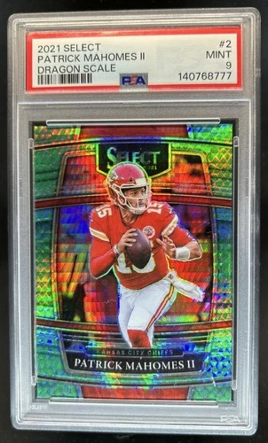 2021 Panini Select Patrick Mahomes II Dragon Scale Prizm Concourse #/89 PSA 9