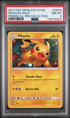 2017 POKEMON SM PROMO SHINING LEGENDS PIN COLLECTION  PIKACHU-HOLO PSA 8