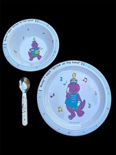 Vintage 1992 Barney The Dinosaur Kid Plate/Bowl/Spoon Set