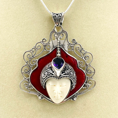 Bali Legacy schlafende Göttin Amethyst und Akzent Edelsteine 925 STS Anhänger Kette