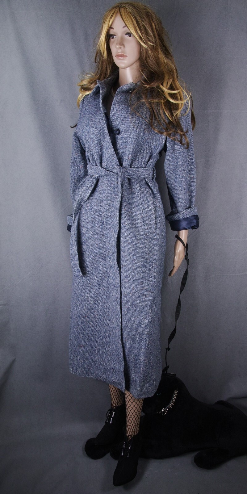 Vtg. Blue Irish Donegal Tweed Coat Hourihan Look Feel Angora Cashmere Silk Sz S image 2