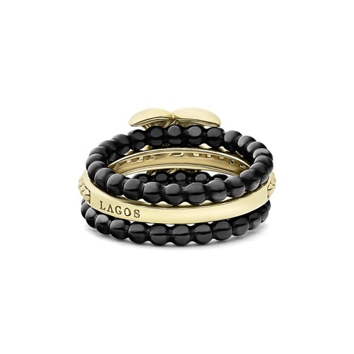 LAGOS Meridian X Stacking Ring Set 18K Yellow Gold & Ceramic Size 7 - Picture 8 of 10