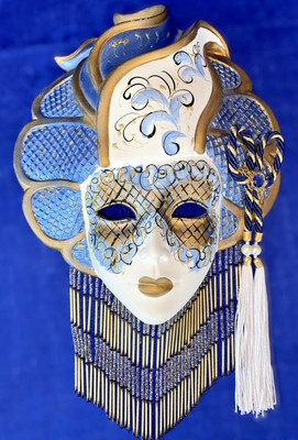Madalena Blue Authentic Venetian Mask in Ceramic, 15x9.5 in
