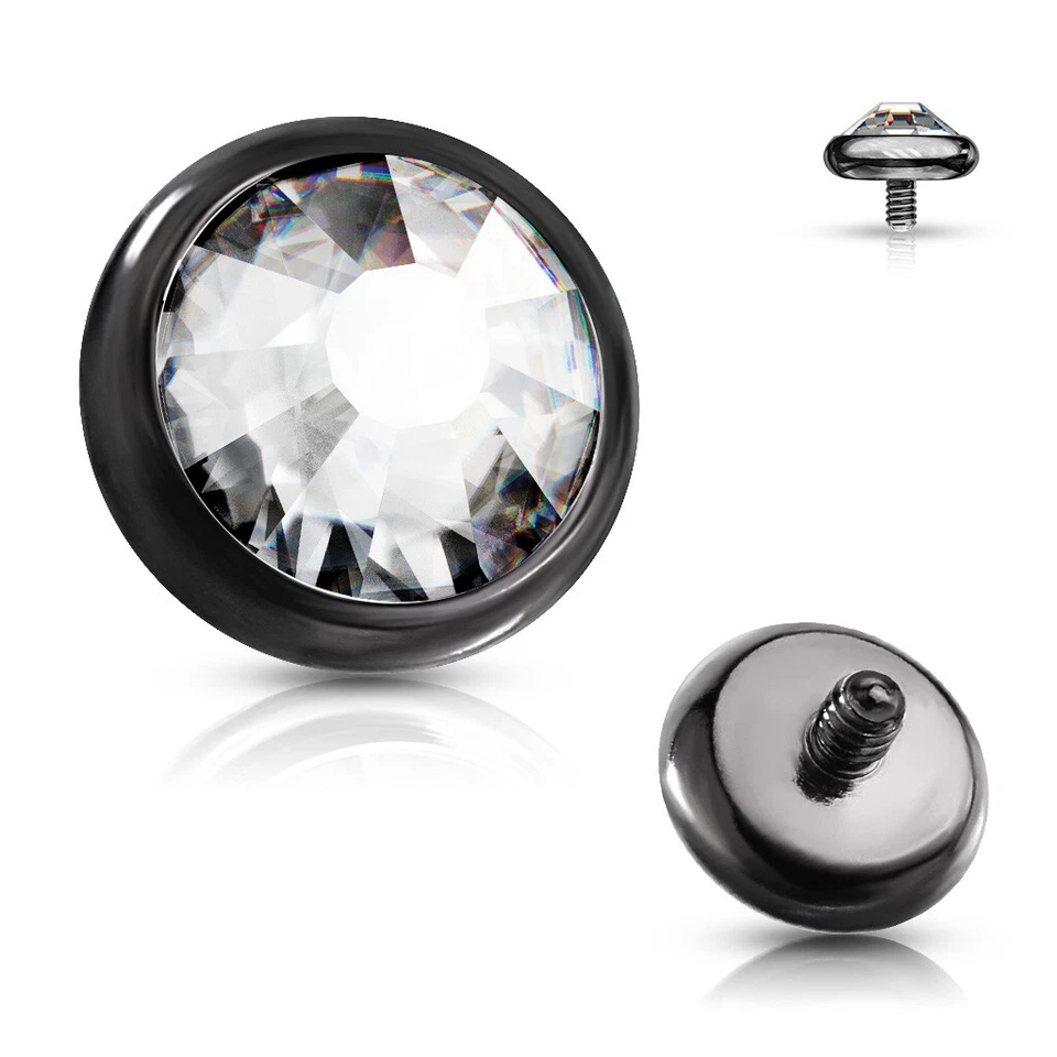 Juego de bisel de gema plana roscado interno de acero quirúrgico 14G de 1 pieza con tapa de anclaje dérmico  Foto 2 de 4