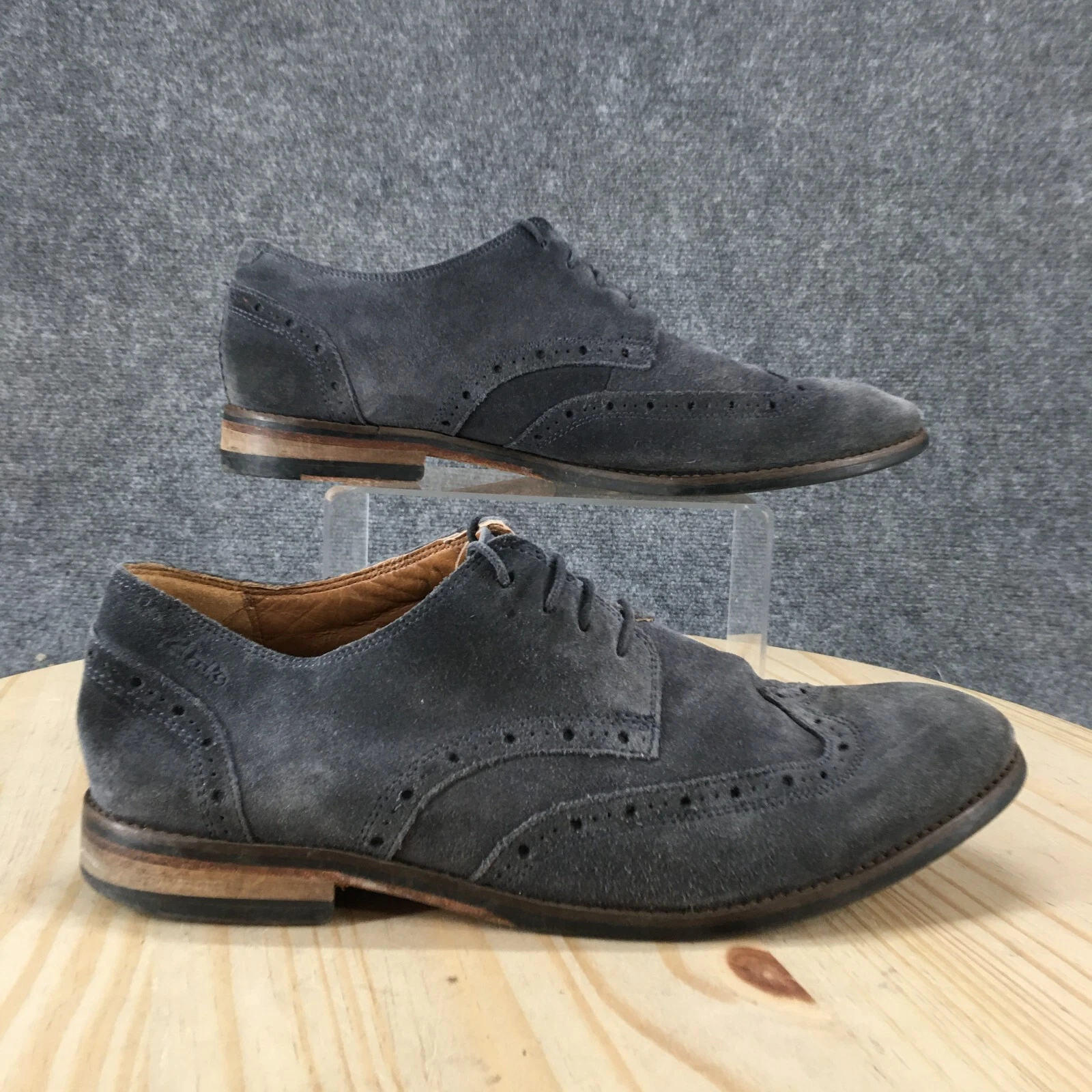 Scarpe eleganti Clarks uomo 10 5 M punta ala Oxford blu scamosciato stringate casual basse