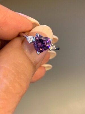 925 Sterling Silver Dainty Heart Shaped Amethyst Ring 