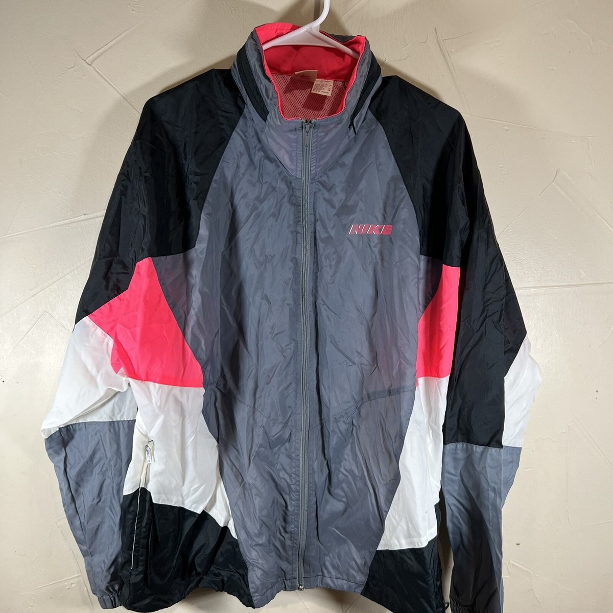 Vintage Multicolored Nike Windbreaker W/Fold Away Hood L Color 