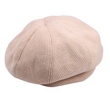 Wool French Beret Hat Checked Artist Beanie Cap for Women Ladies Winter Casual