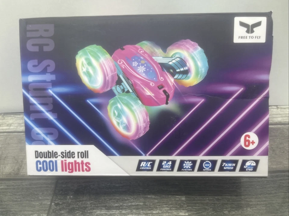 Double-Side Roll Cool Lights RC Stunt Car Blue /White. Car With Controller. {CC} - Image 2 of 4