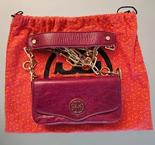 TORY BURCH Pink Crinkled Leather Crossbody Removable Straps Handbag