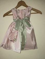 Baby Girls Dressy 12 Months/L Pink Dress w Green Bow Matching Headband NEW
