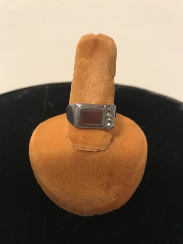 Aplicación vintage de anillo de cornalina marcasita de ley. Talla 7,5 - Imagen 2 de 8