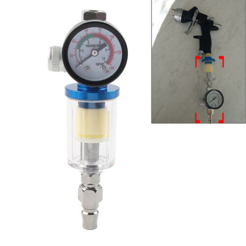 1/4" Air Pressure Regulator Gauge & In-Line Water Trap Air Filter For Spray Gun - Picture 1 of 14