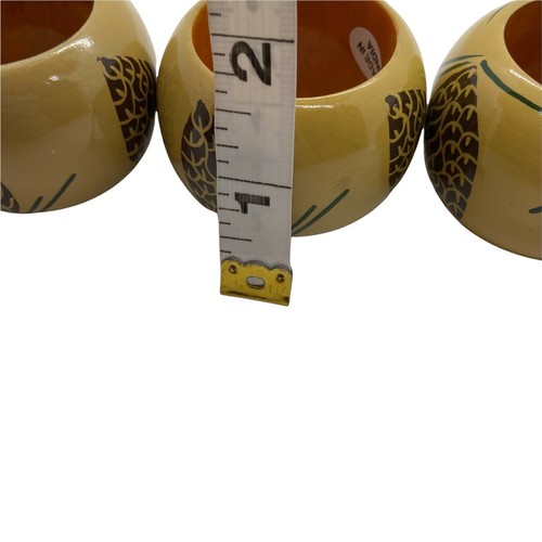 Napkin Rings Vtg Creamy Yellow Brown Green Botanical Wooden Round Shape Set Of 4 - Picture 7 of 7