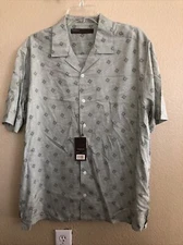 Perry Ellis Men Desert Sage Green Linen Blend Casual Shirt Size L