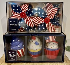 NIB Martha Stewart 4th of July Patriotic Fabric Pinwheels Garland 3 Cupcakes