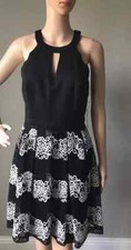 Guess Los Angeles Black Halter Sleeveless Lace Stripe Fit & Flare Dress Size 4